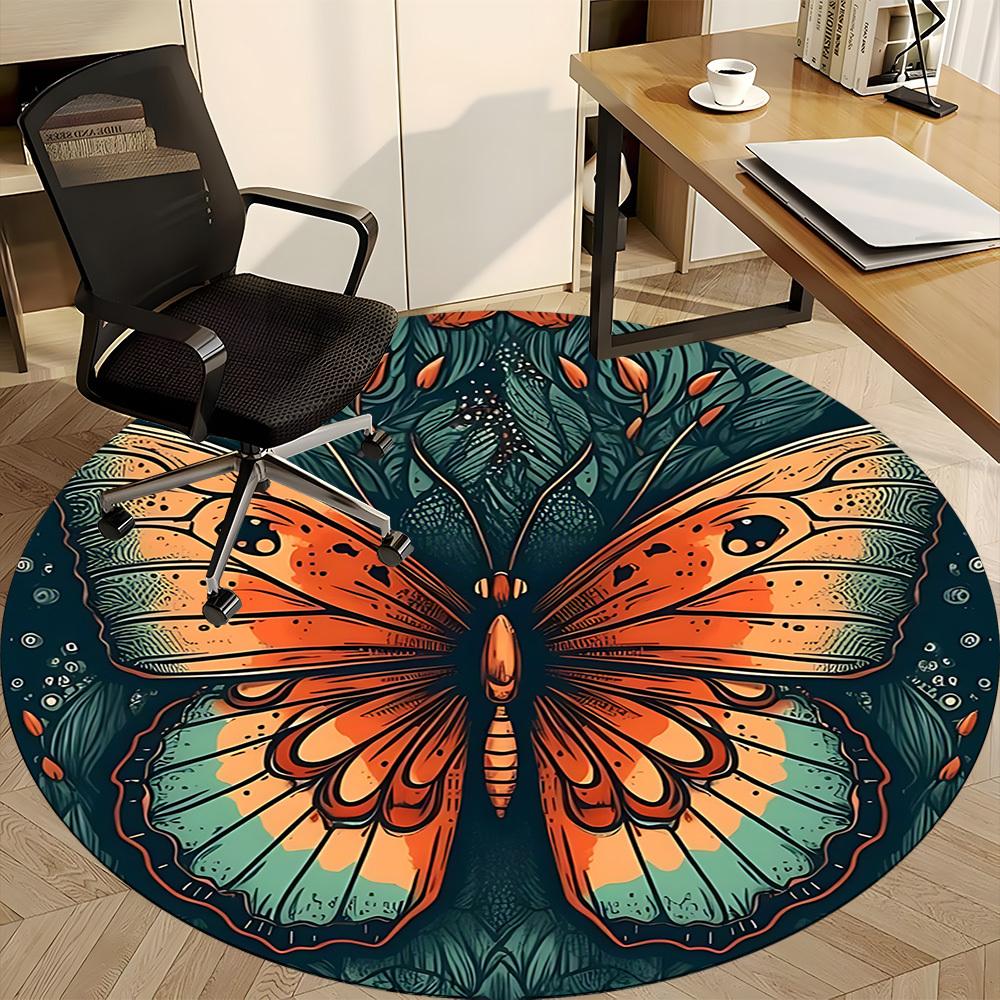 1pc Butterfly Floral Office Round Area Rug, Indoor Mat Suitable For Office, Under Office Chairs Bedroom Living Room Home Decor, Room Deco