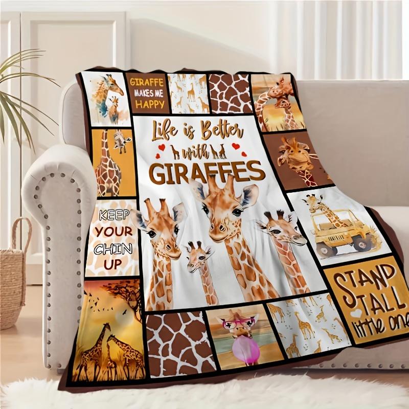 Giraffe Print Flannel Blanket - 100% Polyester, All-Season, Tear-Resistant Digital Print, Stylish Animal Theme Multi-Purpose