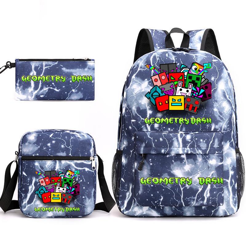 Geometric sprint trend starry sky schoolbag three-piece geometry dash heat transfer personalized backpack leisure bag