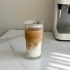 Ribbed Glass Tumbler with Lid And Straw, 560ml Capacity Iced Coffee Cup, Reusable Cold Drink Glass for Home, Travel Cup Fits Car Holder