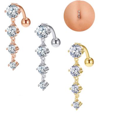 AAA Zircon Invertido Gota de Água Umbigo Anel Aço Inoxidável 4 Zircon Pingente Umbigo Unha Punção 