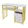 Modern Marble-textured Nail Table with Steel Frame and Veneer Top, Gold/white Finish for Salons, Spas, and Home Beauty Stations