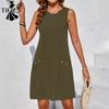 TIFICY Abiti casual senza maniche con scollo a V e vita ampia, tinta unita, stampati, estivi e primaverili da donna
