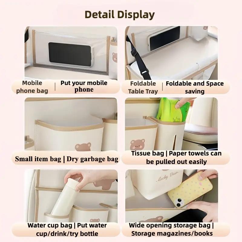 Кожаный Делюкс Органайзер на Спинку Автокресла-Многофункциональное Хранение, Складной Столик для Еды, Защита от Ударов Ногами, Декоративный Автоаксессуар