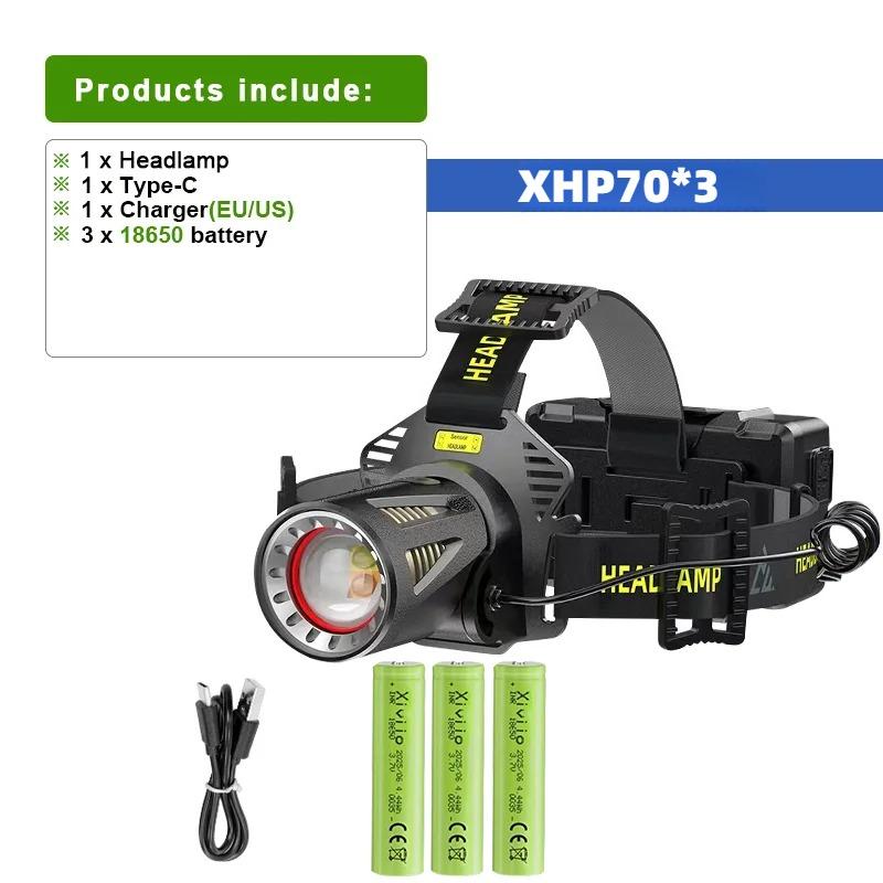 30W High Power XHP360LED Stirnlampe Wiederaufladbare Stirnleuchte Outdoor Wasserdicht LED IR Sensor Camping Jagd Stirnlicht Arbeitslicht