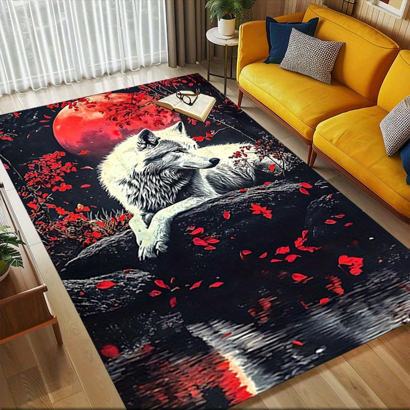 1pc Wolf Moon Themed Rug for Home Decor, Non-slip Office Carpet, Chair mat, Outdoor Mat, Christmas and Halloween gifts-0731031