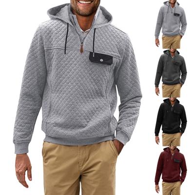 Herren Einfarbig Kariert Kapuzensweatshirt Herren Lässig Tasche Halber Reißverschluss Kapuzensweatshirt