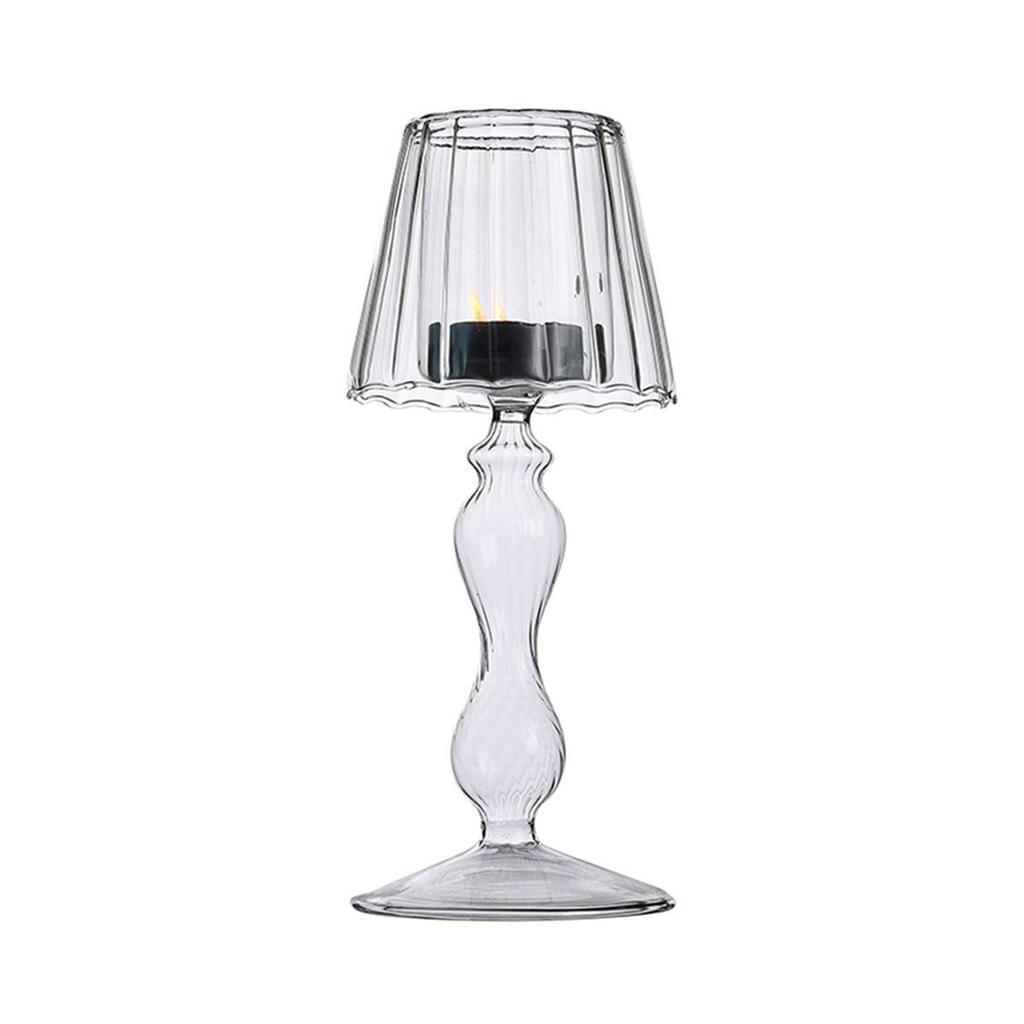 (Vertical Stripe) Transparent Glass Table Lamp Shaped Candlestick, Creative Wedding and Home Decor Ornament