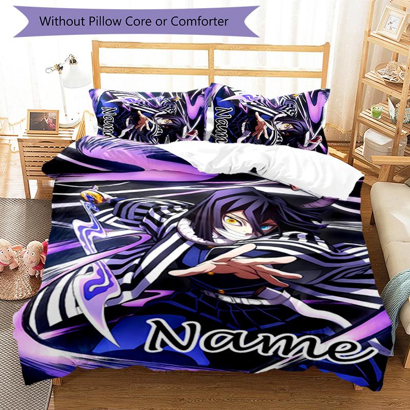 3pcs Demon Slayer5 Cover Set - Personalized Name, HD Printed Bedding with 1 Cover and 2 Pillowcases - Perfect for Home Decor, Easy Care