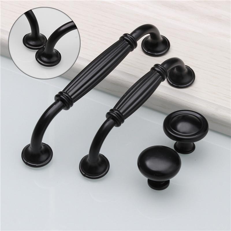 Black Durable Aluminum Alloy 96/128mm Single Hole Door Handle for Furniture Drawer Kitchen Cupboard Cabinet Drawer Pull Knobs