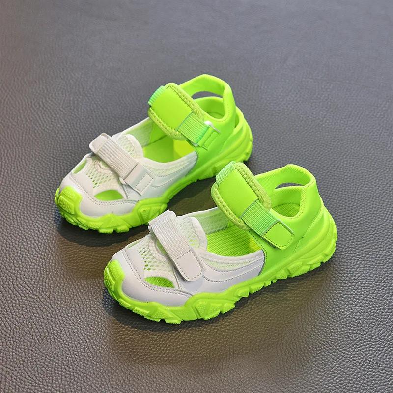 Fashion Kids Half Sandals for Boys Girls Spring Summer Children Air Mesh Shoes Cut-outs Breathable Soft Anti-kick 2024 Fashion Shoes