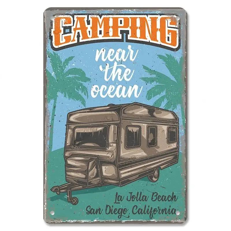 Camping  Adventure Plaques VintageMetal Tin Signs Plate Mountain Trip Campervan Tours Room Gym Sign Posters Wall Decor Travel