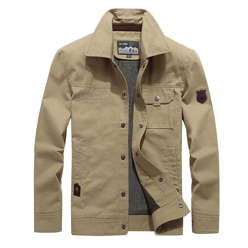 Men's Spring and Autumn Wide Business Casual Lapel Jacket Pure Cotton Simple Men's Lapel Multi-Pocket Jacket Men's