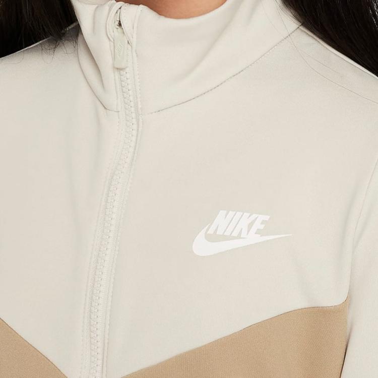 Nike Casual Sportswear Color Block Stand Collar Zip Jacket And Elastic Cuffed Pants Kids Sets Light-Bone FD3067-072