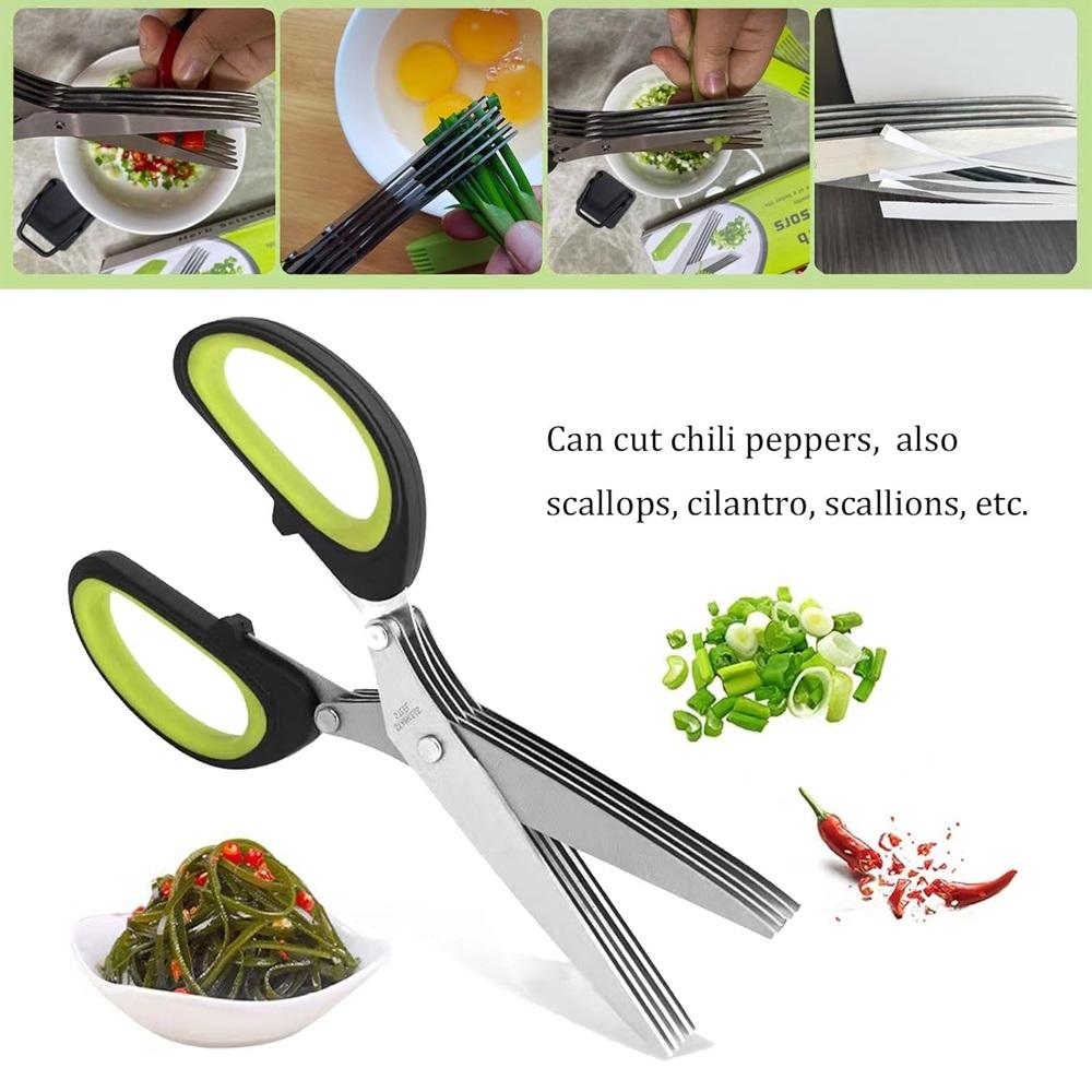 Mehrschichtige Schere Küchenschere 5 Klingen Edelstahl Zwiebelschneider Seetang Gewürz Kräuter Schnittlauch Zum Schneiden von Gewürzen Kochen