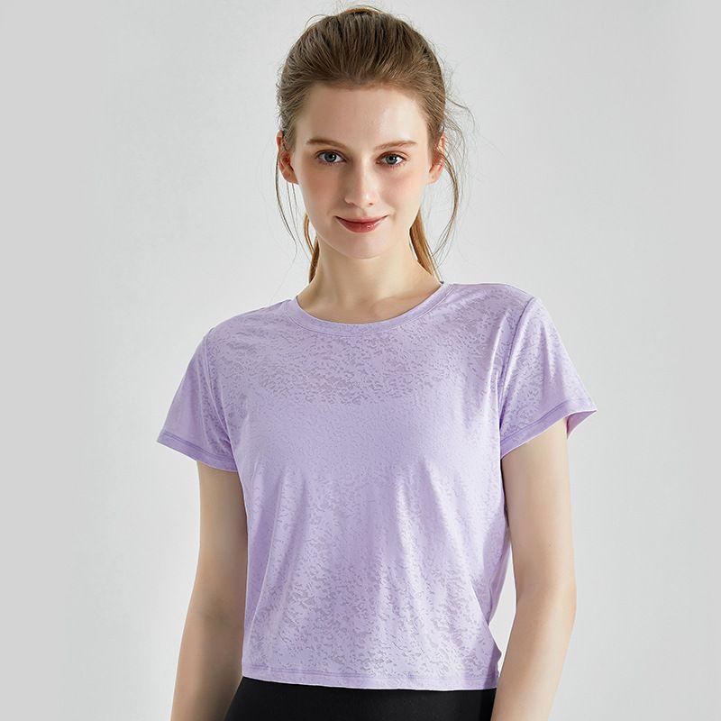 

Summer Cold Yoga Short Sleeve Women s Plaid Breathable Exercise Top Loose Fitness Training Short Sleeve T-shirt Blouse Light purple S