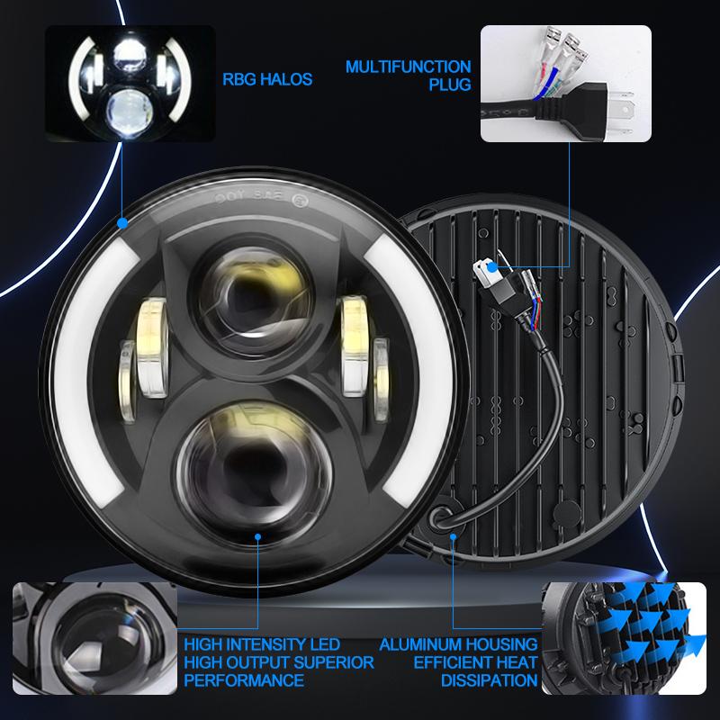 7 Inch Motorcycle LED Headlight for Motorcycle JEEP Wrangler JK Harley Touring Road King Yamaha 7Inch Round LED Headlight