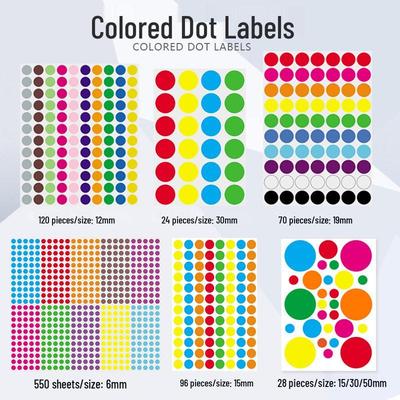 Étiquettes rondes imperméables auto-adhésives à points de couleur de 19 mm pour l'identification et la classification