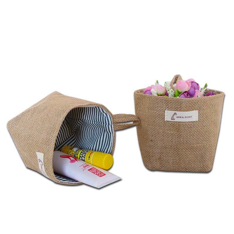 Hanging Storage Bag Fabric Jute Desktop Storage Bucket Home Office Organizer Flower Pot Small Sack Bathroom Kitchen Basket