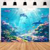 Underwater World Background Decor, Sea Background Banner, Seashell Decorations, Dolphins, Turtles, Underwater Photography Props3425