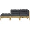 vidaXL Gartensofa mit Kissen und Hocker 3-Sitzer