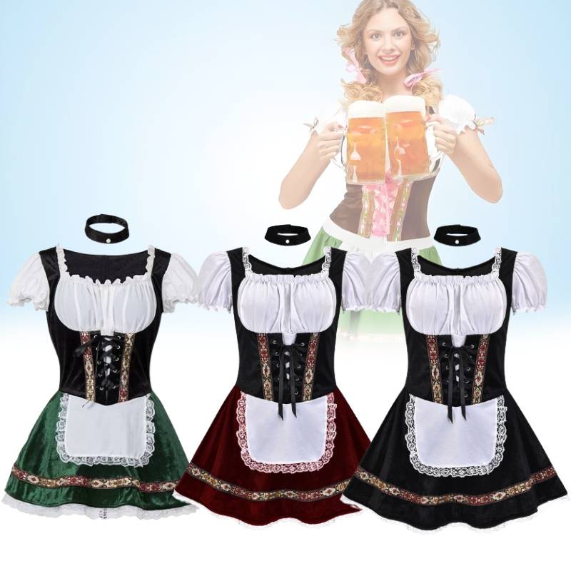 Oktoberfest Women Costume German Bavarian Dirndl Beer Maid Fancy Party Dress