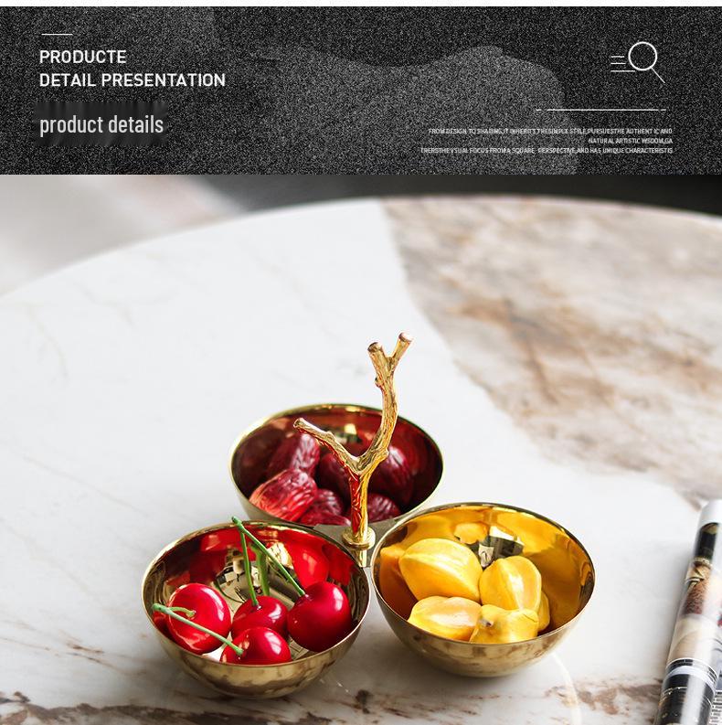 Modern Chinese Three-Tier Fruit Bowl with Branch Handle - Elegant Snack and Dried Fruit Display