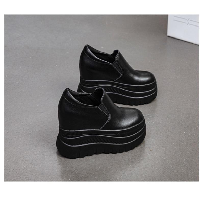 Mode 12CM Damen Atmungsaktive Plateau Versteckte Absätze Schuhe Kuh Echtleder Synthetisch Slipper Mode Frühling Herbst Klobiger Sneaker