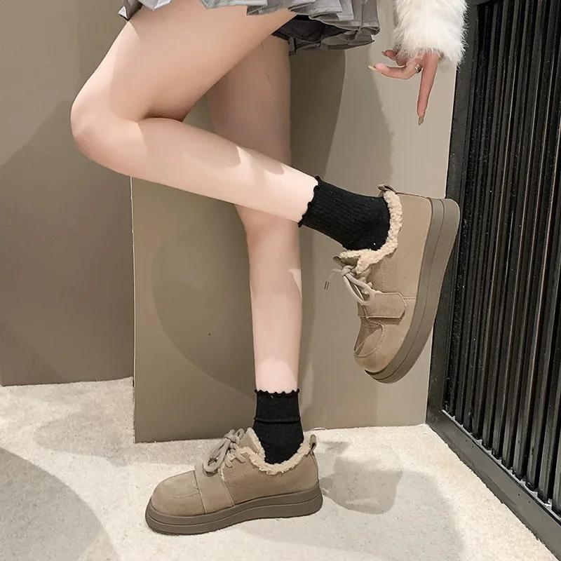Fashion Retro Platform Plus Warm Shoes for Woman Chunky Work Comfrtable Furry Hot Demi-season Comfortable and Elegant Women's Snow Boots