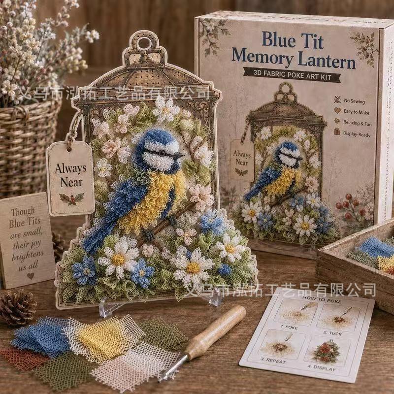 Memory Lantern Bird Punch Needle Kit Fabric Art Craft Adults Stress Relief Decorative Hanging Ornament