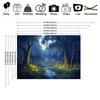 2D Fantasy Firefly Photography Background, Dreamy Night Forest with Glowing Lights and Winding Stream Backdrop