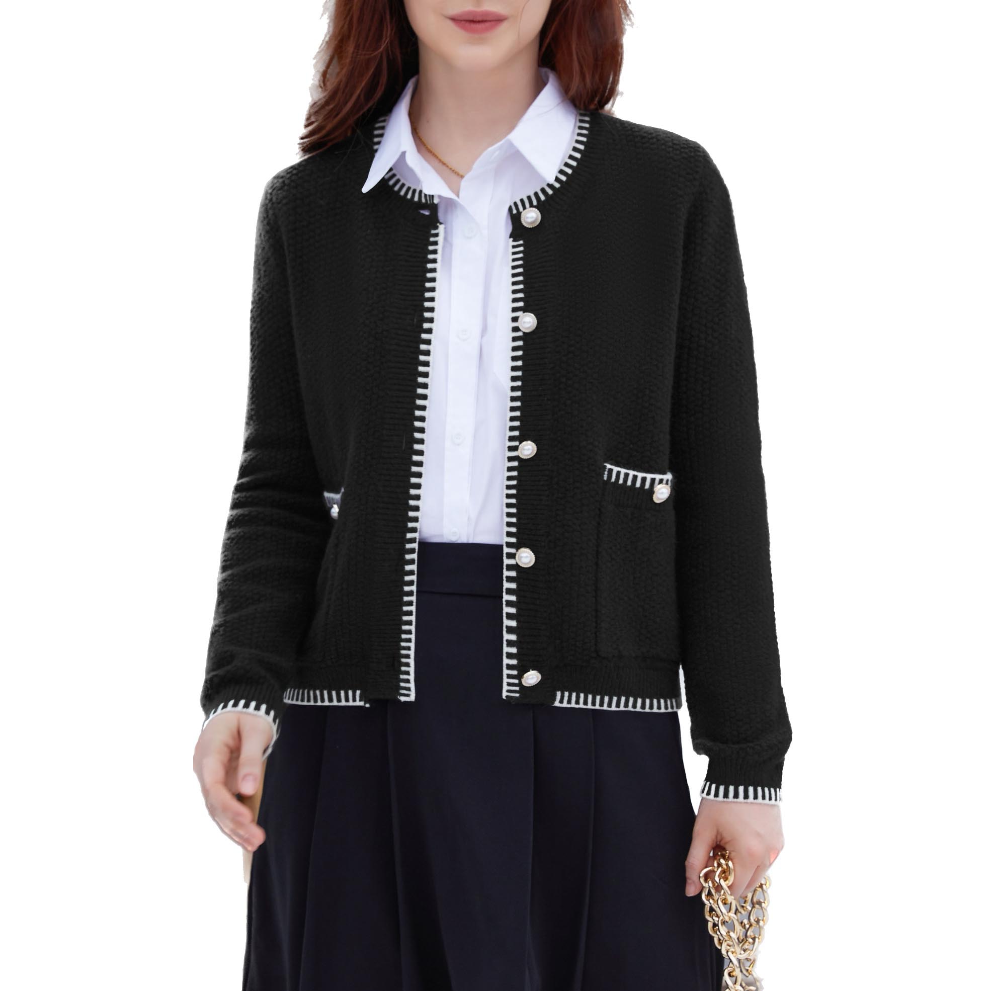 

CHARMLEAKS Жіночий кардиган Блейзери В’язаний твідовий жакет Зимовий масивний кардиган Светр на ґудзиках Пальто з кишенями S чорний