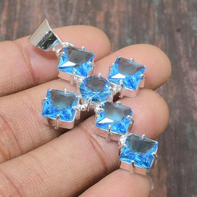 Swiss Blue Topaz Gemstone 925 Sterling Silver Handmade Wonderful Jewelry Pendant