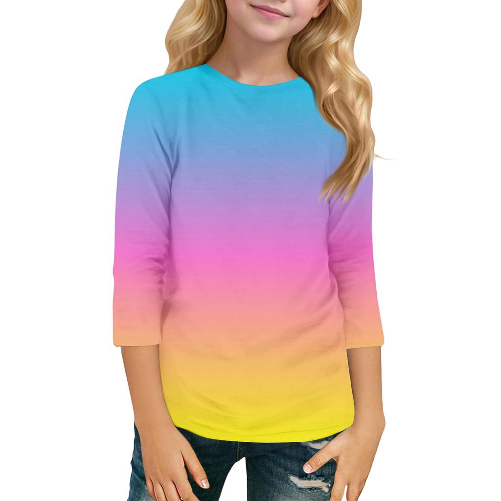 Kinder Freizeit Sieben-Viertel-Ärmel Rundhals Mode T-Shirt Top
