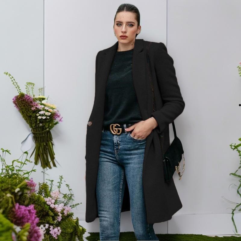 

Длинное шерстяное женское пальто Nizi Coat со скрытыми пуговицами 3XL чёрный