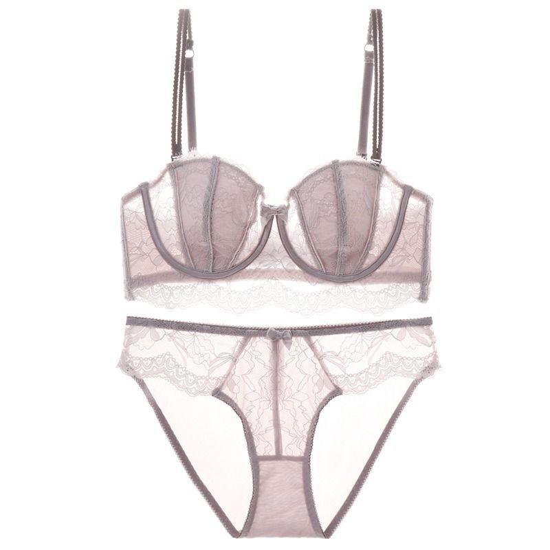 Rabbit Ears Thin Big Bra Showing Small Breasts Underwear Women's White Lace Sexy Gathering Summer Bra Set