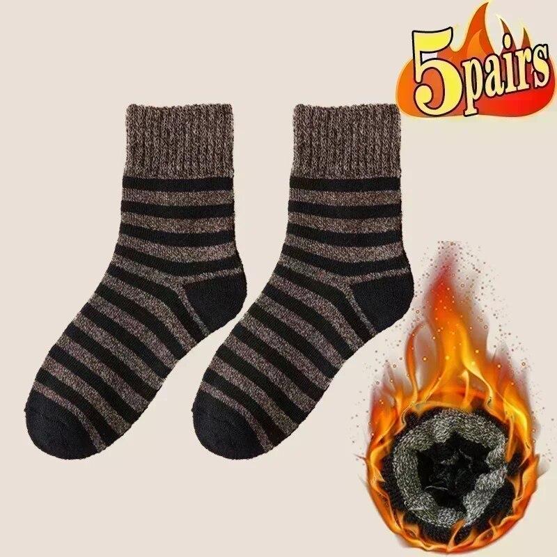 5Pairs Winter Men's Merino Wool Socks Super Thick Warm High Quality Harajuku Retro Snow Casual Antifreeze Cashmere Socks Men