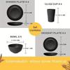 16-piece black polypropylene tableware set: reusable large salad bowls and cereal bowls, suitable for outdoor camping parties.