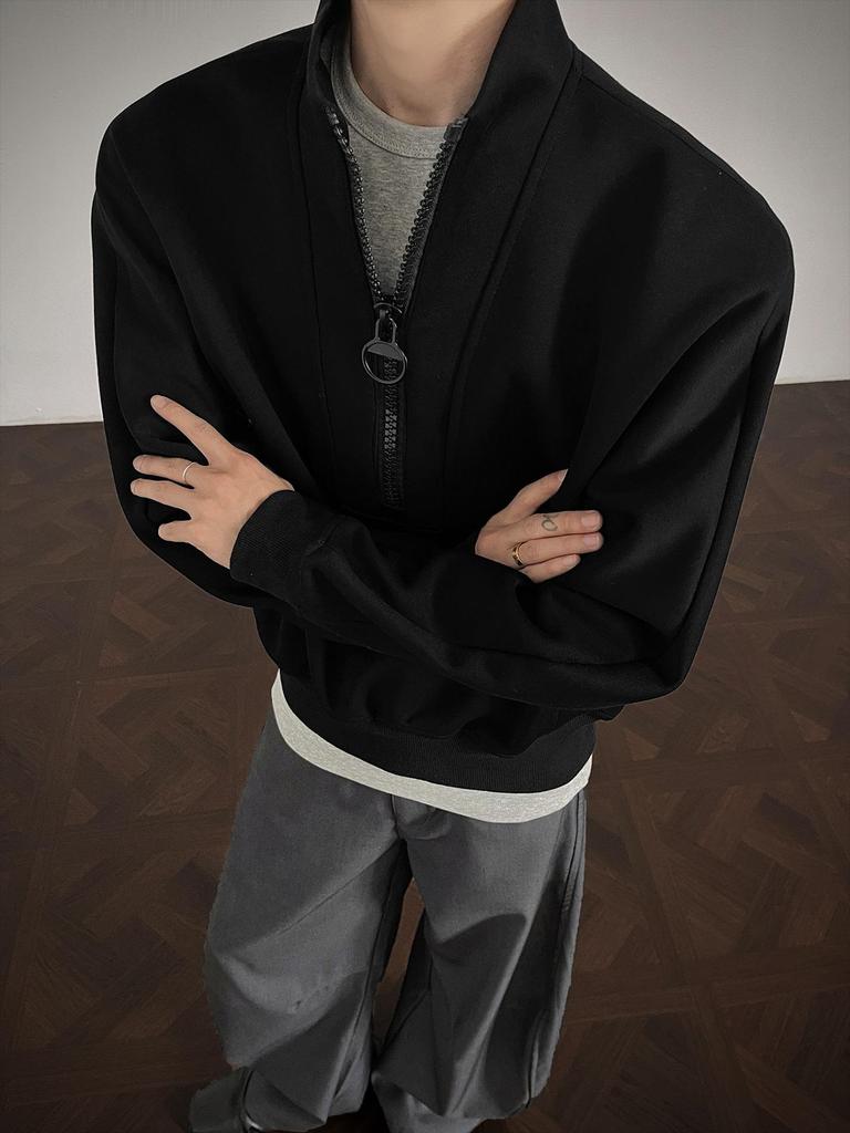 Heavyweight Men's Deconstructed Half-Zip Hoodie - Autumn Korean Style Loose Fit Trendy American High Street Jacket