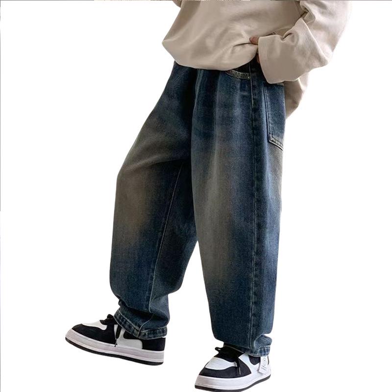 Boys' Trendy 2025 Street Style Fleece-Lined Jeans - Long Pants for Big Kids