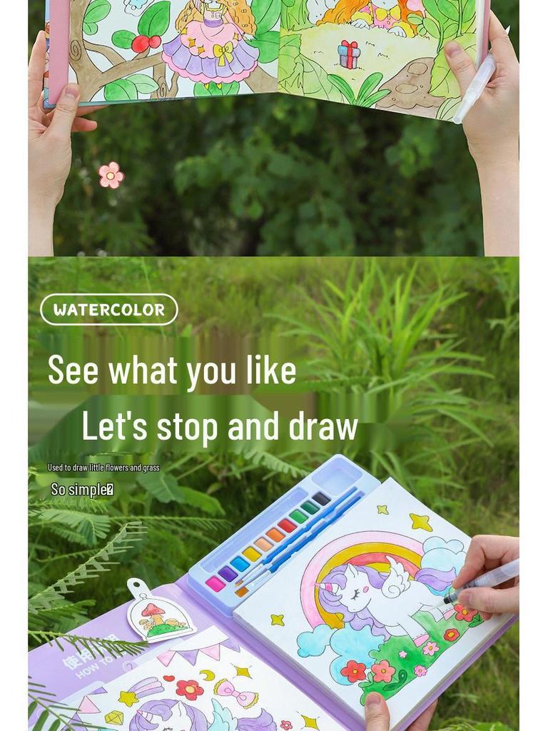 Kids' Watercolor Paint & Doodle Coloring Book for Kindergarten
