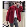 Women Plus Size Fleece Lined Zip Up Stand Collar Loose Winter Coat