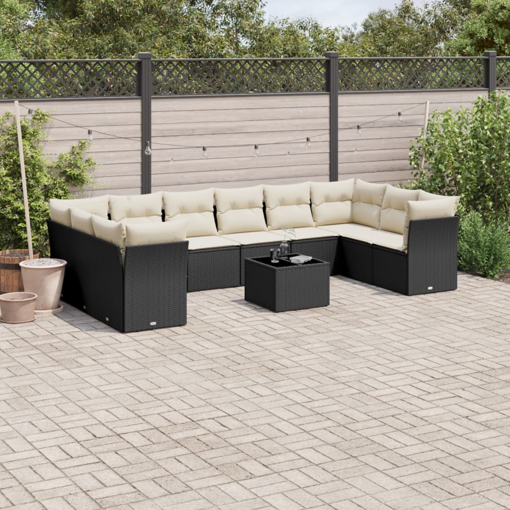 Vidaxl 11-Cz. Set da Giardino, Cuscini Rattan Nero Pe