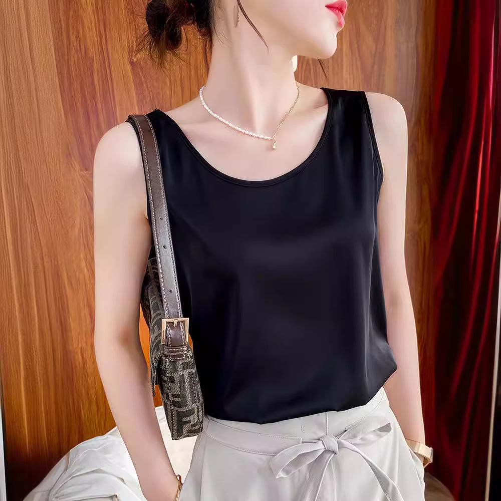 Dames Zomer Satijnen Zijden Camisole: Mouwloze Top, Basislaag van IJszijde, Veelzijdig Ondergoed of Bovenkleding