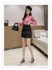 Women's High-Waist PU Leather A-Line Skirt - Black Slit Short Skirt for Autumn/Winter
