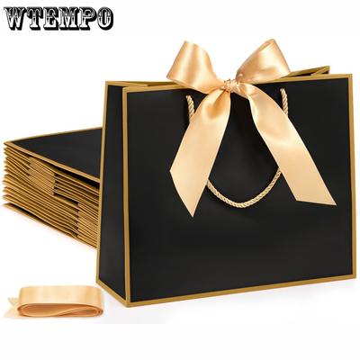 6 Stück Elegante Dankeschön-Geschenktüten mit Henkeln und Schleifenband Papier-Tragetaschen Geschenkverpackungsbeutel für Hochzeiten Brautjungfern Geburtstage Einweihungen