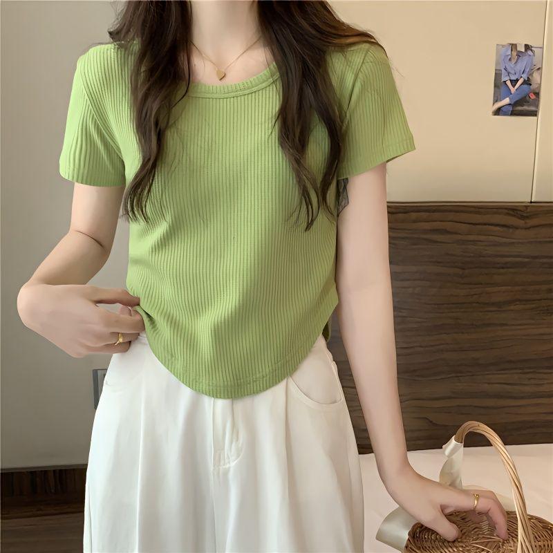 

Women’s Slim Fit Asymmetrical Shoulder Short Sleeve T-shirt - Summer 2023 Trend L