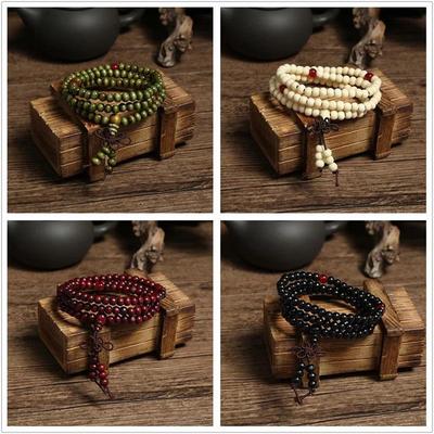 Creative 108 Multi-Circle Imitation Sandalwood Buddhist Beads Bracelet