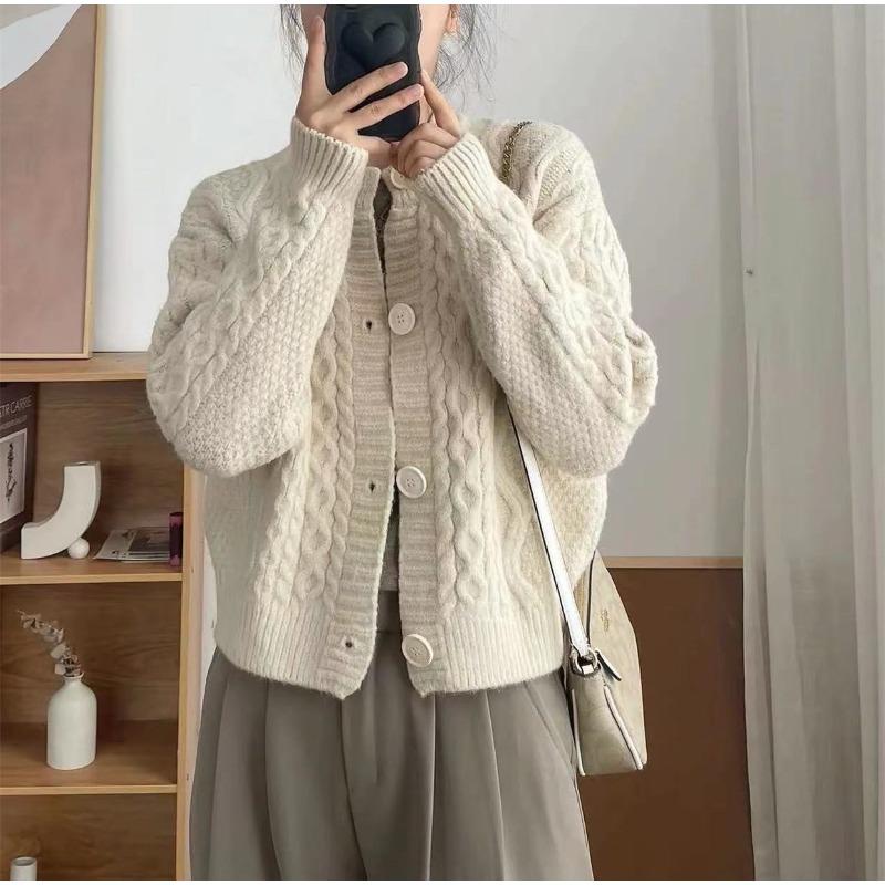 Loose Crew Neck Twist Top Women's Spring Autumn and Winter New Knitted Cardigan Jacket
