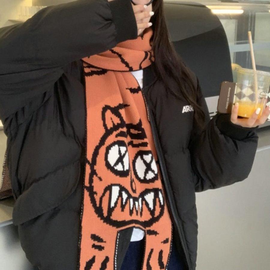 Koreanischer Wollstrickschal Niedlicher Katzenschal Pashmina Schal Damen Winterschal Warmer Foulard Schal für Damen